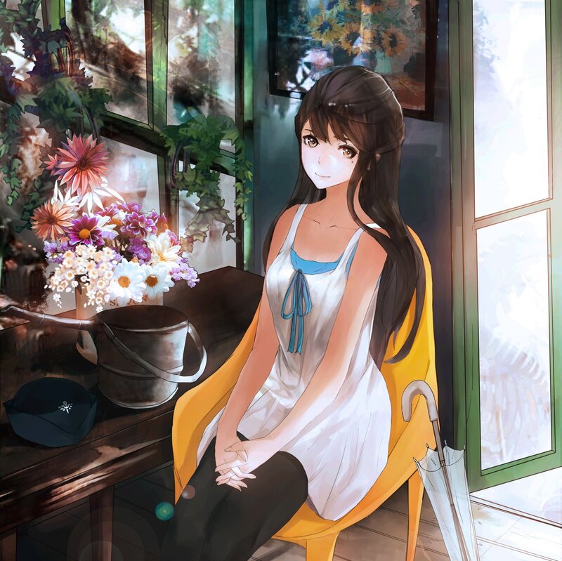 Anime Girl Sitting in Chair — White