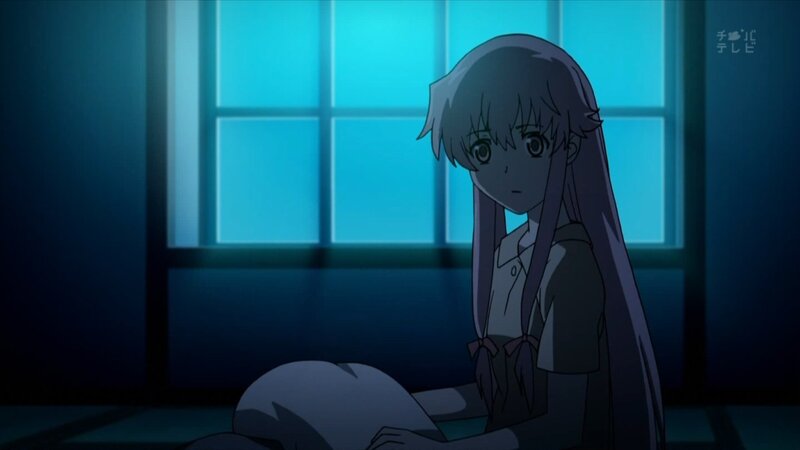 anime girl sitting in dark room