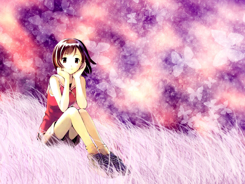 Anime Girl Sitting in Grass — Purple