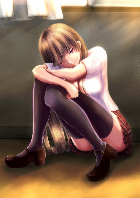 Anime girl sitting in sunlight