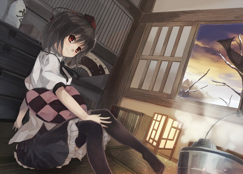 Anime Girl Sitting Indoors