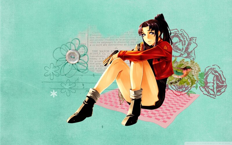 anime girl sitting on a blanket