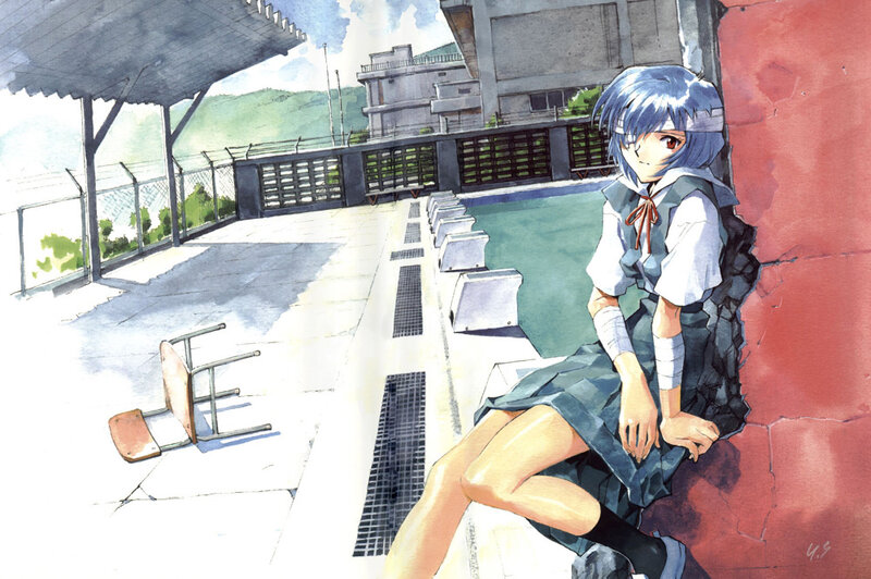 Anime girl sitting on a rooftop