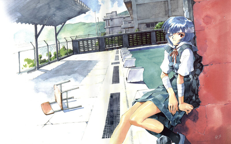 anime girl sitting on a wall
