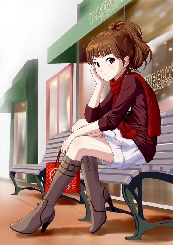 anime girl sitting on bench