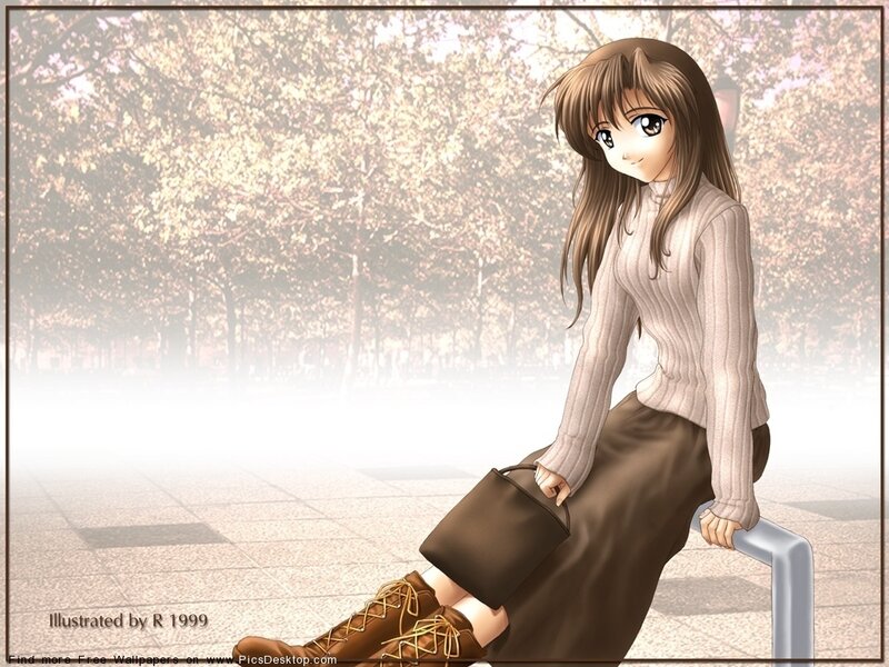 Anime girl sitting on bench