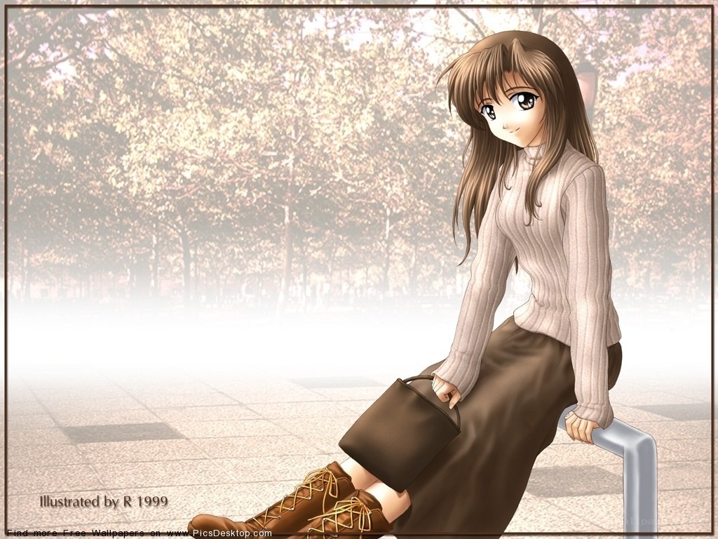 Anime girl sitting on bench