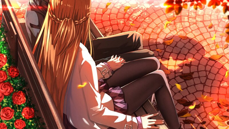 Anime Girl Sitting on Bench — Orange