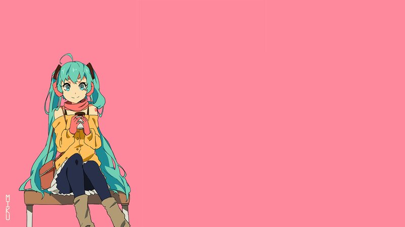 Anime Girl Sitting on Bench — Pink