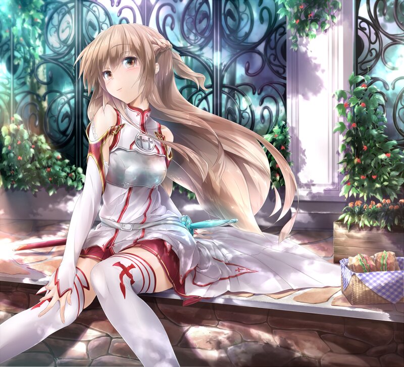 Anime Girl Sitting on Bench — White