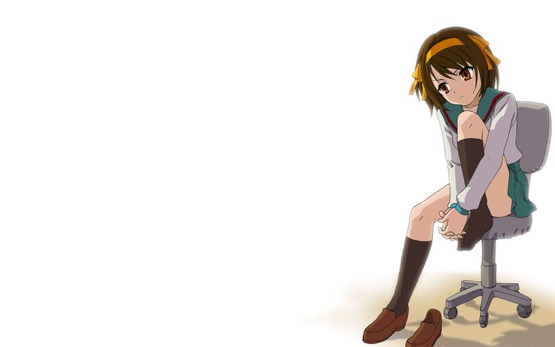 Anime Girl Sitting on Chair — White