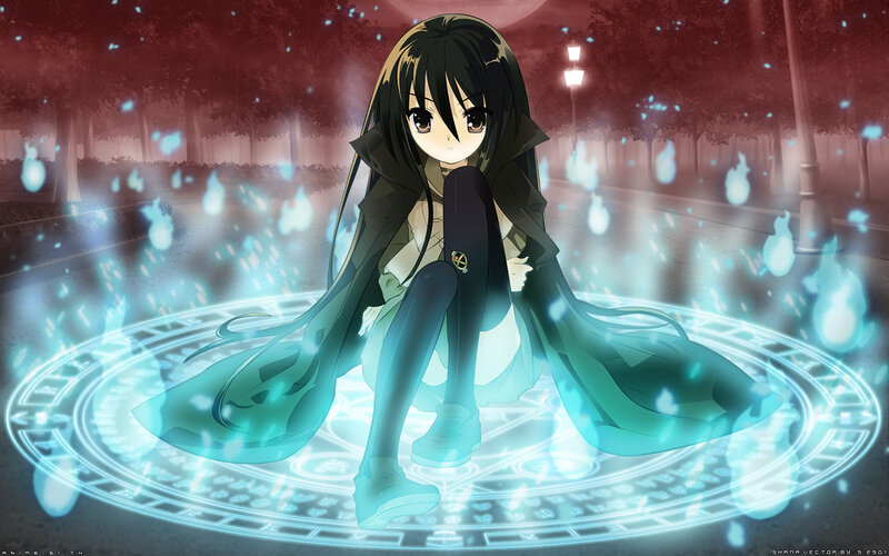 Anime Girl Sitting on Circle — Blue