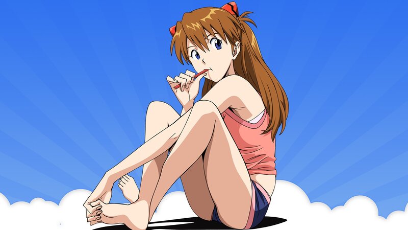 Anime Girl Sitting on Cloud — Blue, Calm