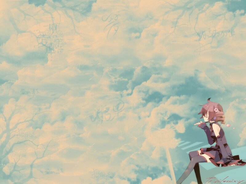 Anime Girl Sitting on Cloud — Blue