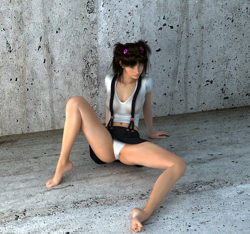 anime girl sitting on concrete
