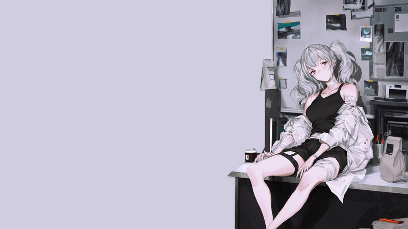 Anime Girl Sitting on Counter