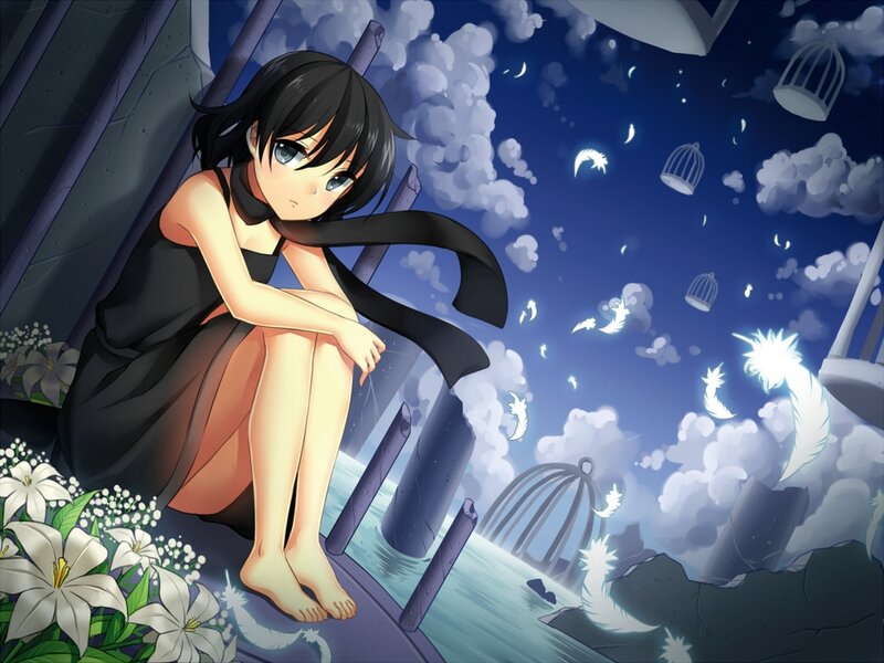 Anime Girl Sitting on Dock
