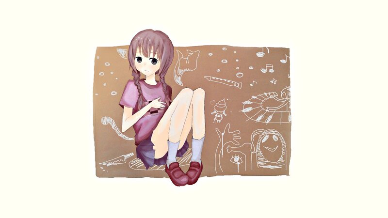 anime girl sitting on drawing