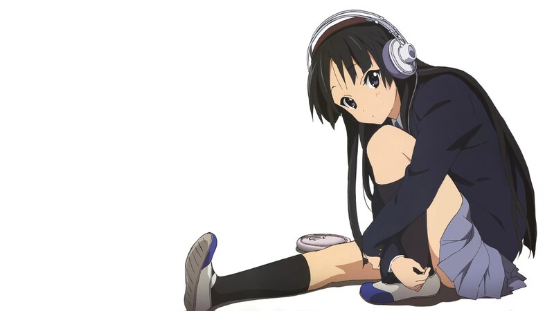 Anime Girl Sitting on Floor — Black, Calm, Headphones