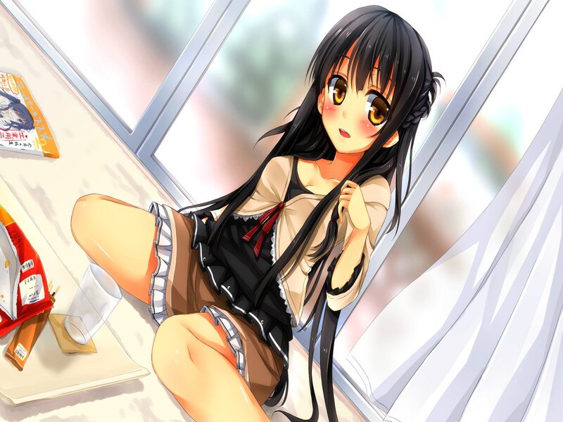 Anime Girl Sitting on Floor — Black, Calm