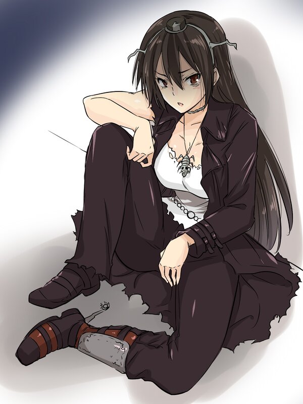 Anime Girl Sitting on Floor — Black, Dramatic, Manga