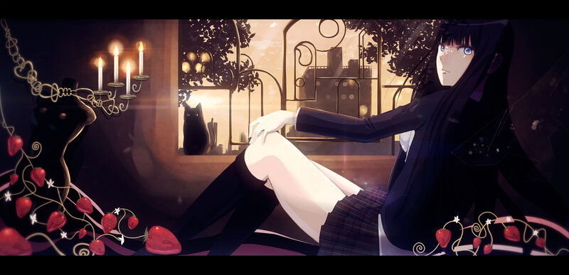 Anime Girl Sitting on Floor — Black, Dramatic