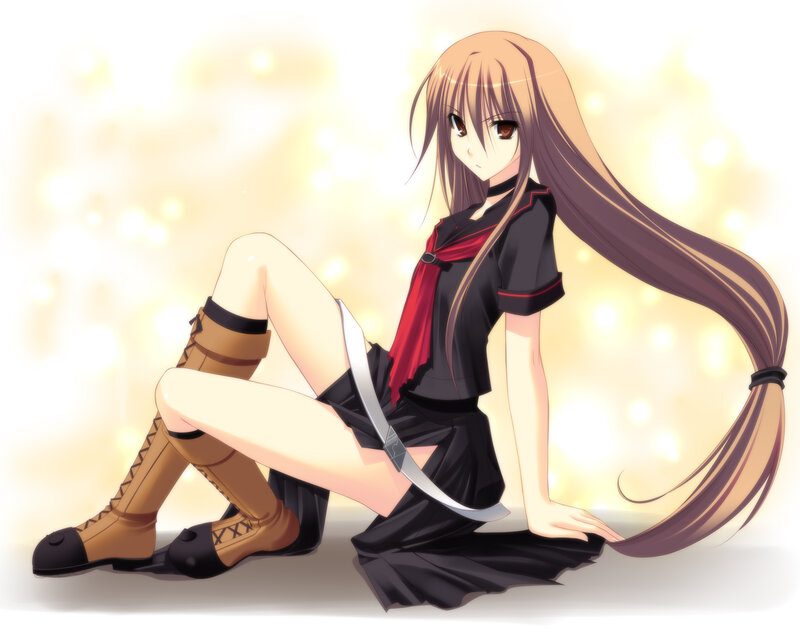 Anime Girl Sitting on Floor — Black