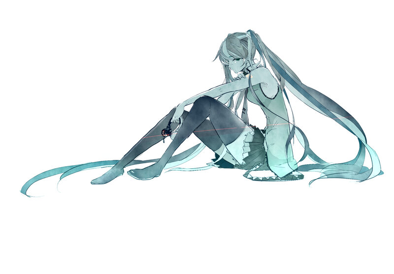 Anime Girl Sitting on Floor — Blue, Calm, Digital Art