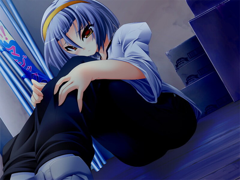 Anime Girl Sitting on Floor — Blue, Dramatic