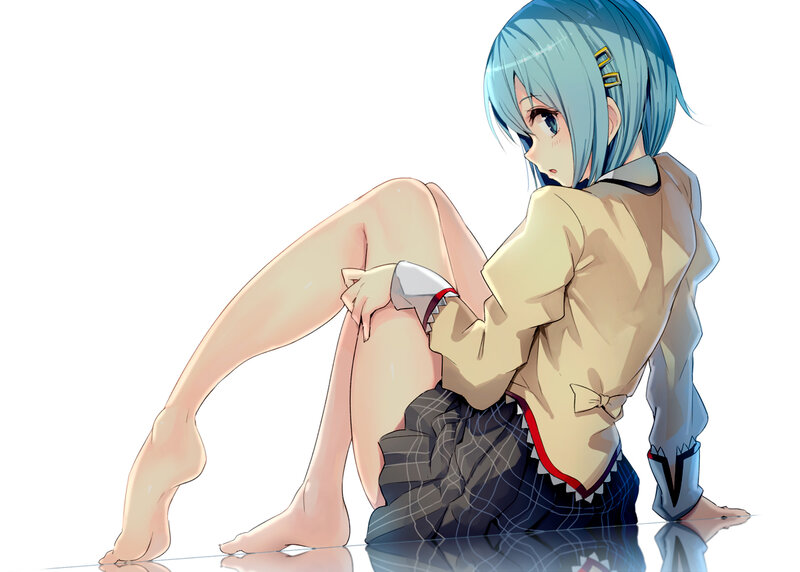 Anime Girl Sitting on Floor — Blue, Neutral