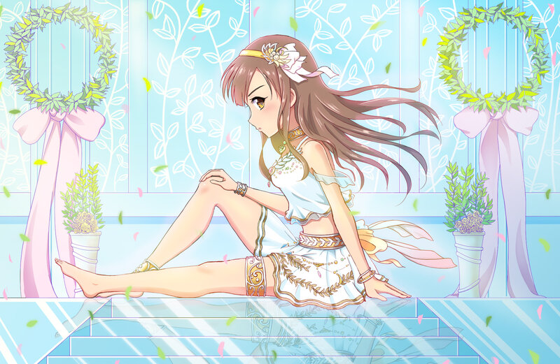Anime Girl Sitting on Floor — Blue, Serene