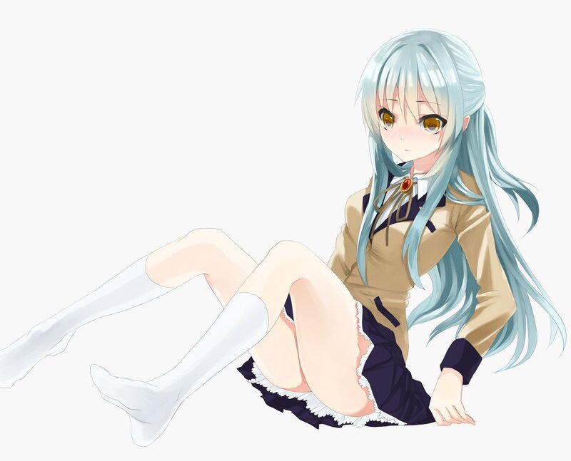 Anime Girl Sitting on Floor — Blue