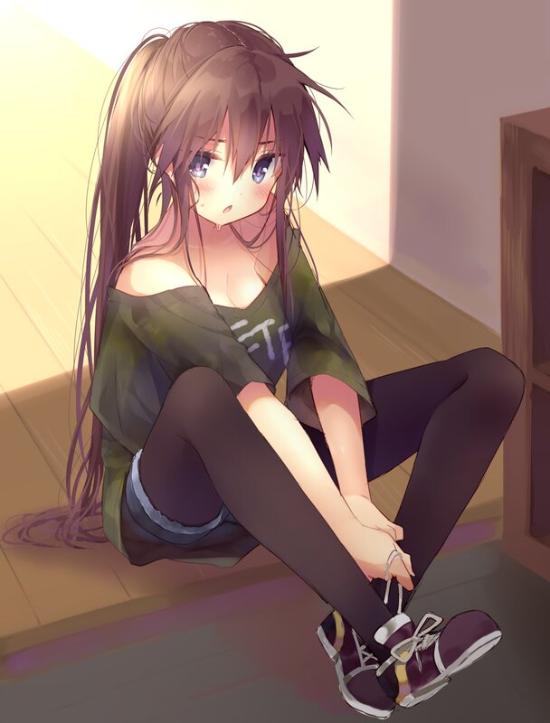 Anime Girl Sitting on Floor — Brown, Calm, Afternoon