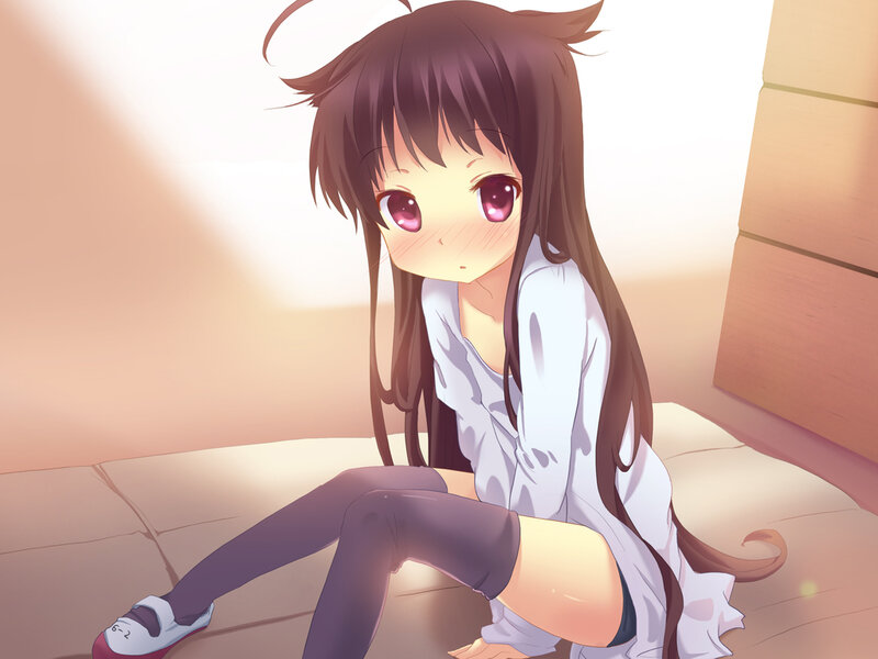 Anime Girl Sitting on Floor — Brown, Calm, Morning