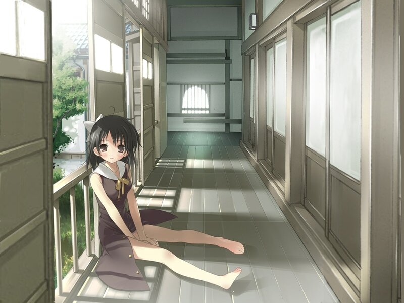 Anime Girl Sitting on Floor — Gray