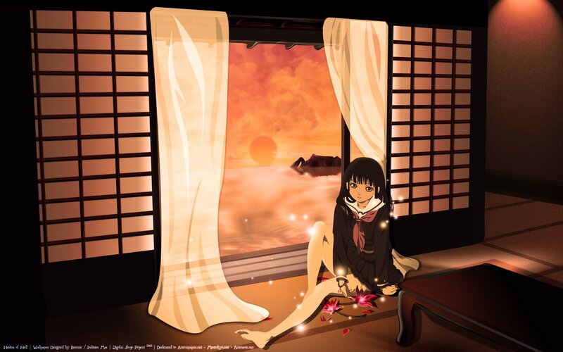 Anime Girl Sitting on Floor — Orange
