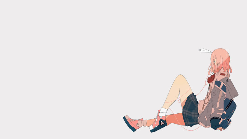 Anime Girl Sitting on Floor — Pink, Calm, Digital Art