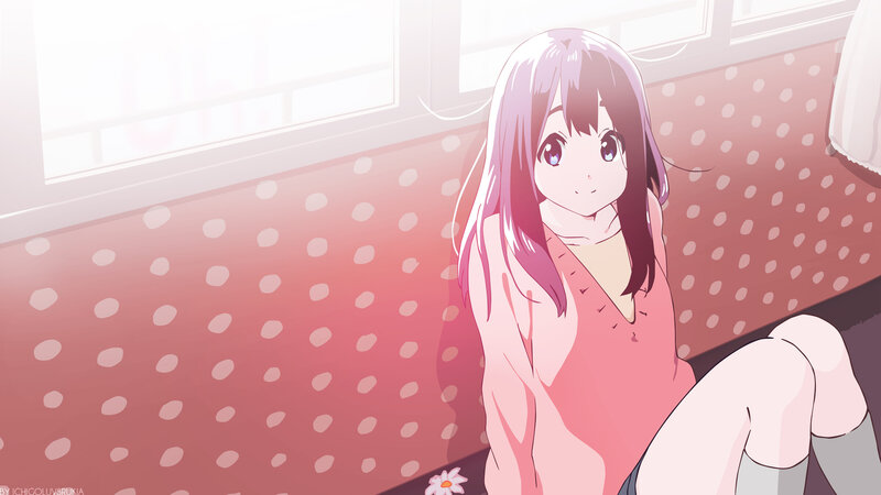 Anime Girl Sitting on Floor — Pink, Calm, Morning