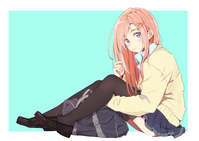 Anime Girl Sitting on Floor — Pink, Calm, School Uniform