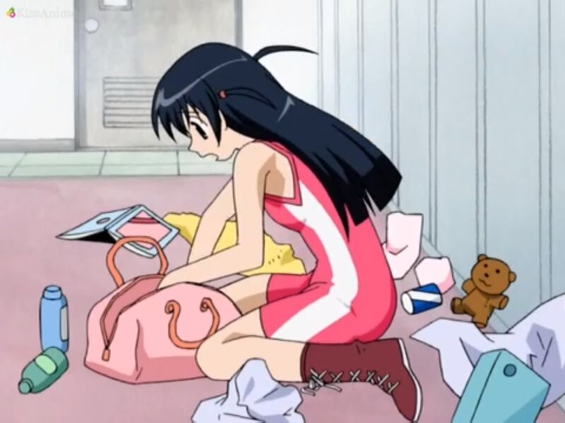 Anime Girl Sitting on Floor — Pink, Messy