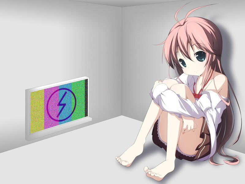 Anime Girl Sitting on Floor — Pink