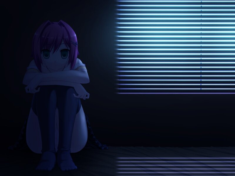 Anime Girl Sitting on Floor — Purple, Dark