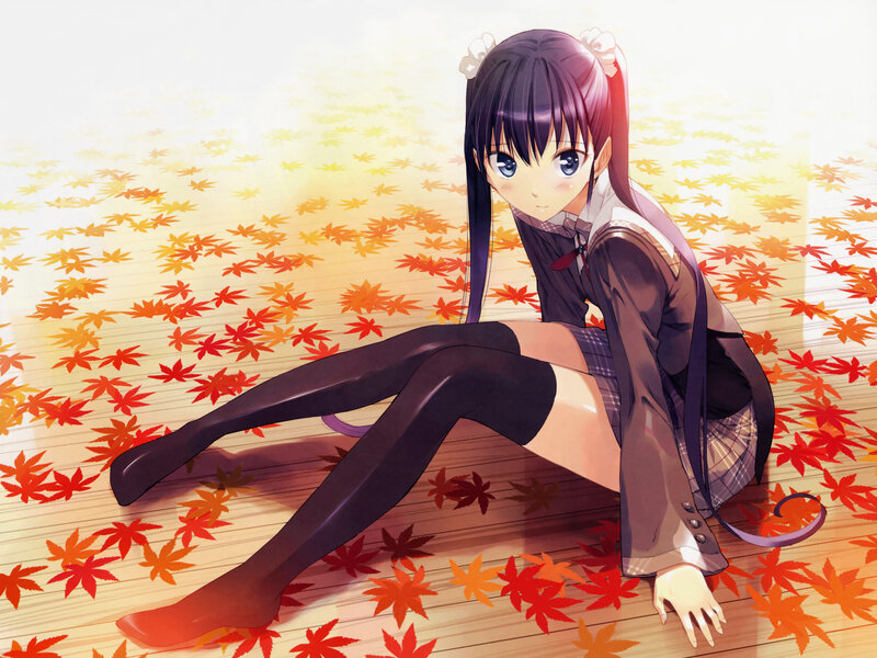 Anime Girl Sitting on Floor — Red, Calm