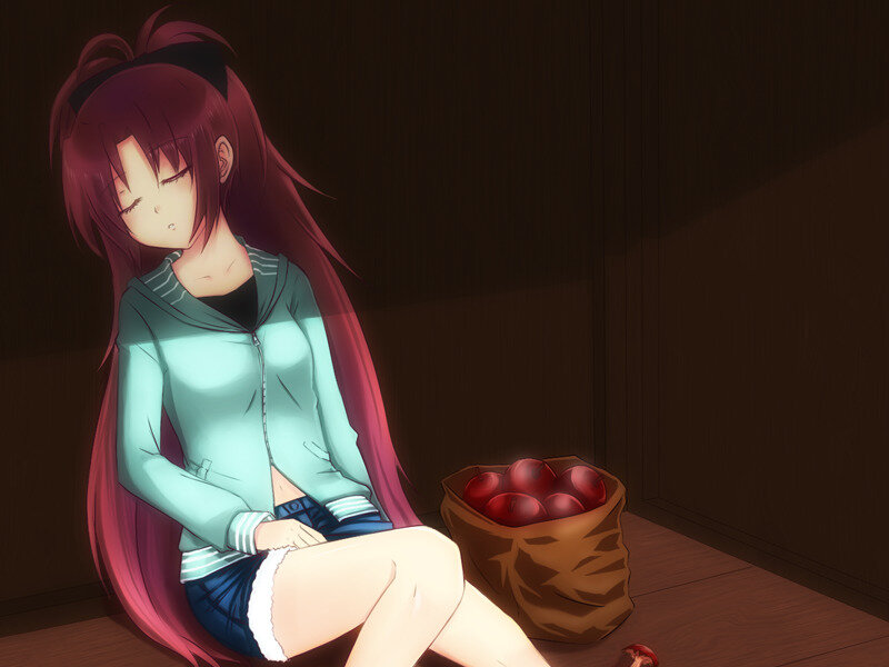 Anime Girl Sitting on Floor — Red