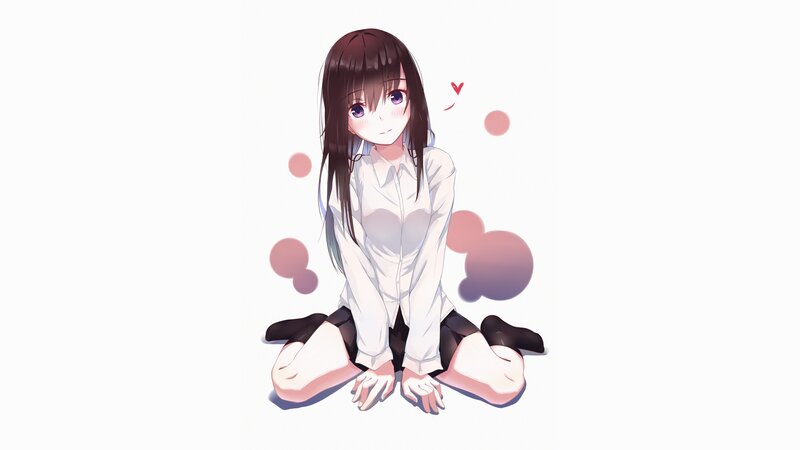 Anime Girl Sitting on Floor — White, Calm, Heart