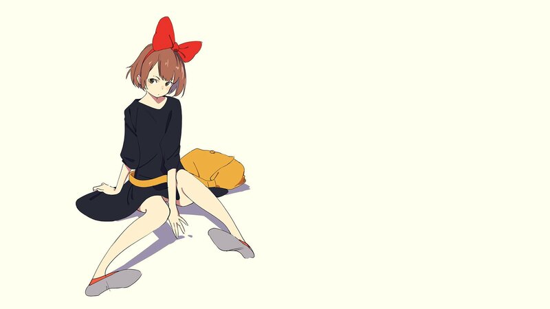 Anime Girl Sitting on Floor — White, Calm, Red Bow