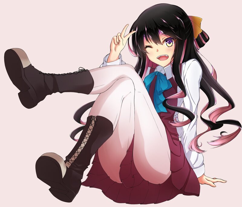 Anime Girl Sitting on Floor — White, Playful