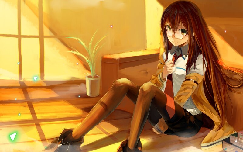 Anime Girl Sitting on Floor — Yellow, Calm