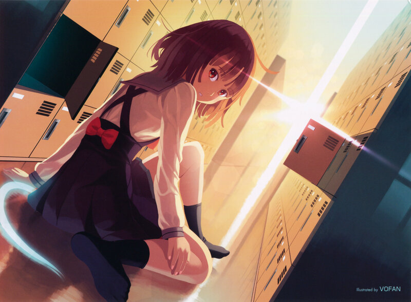Anime Girl Sitting on Floor — Yellow, Dramatic
