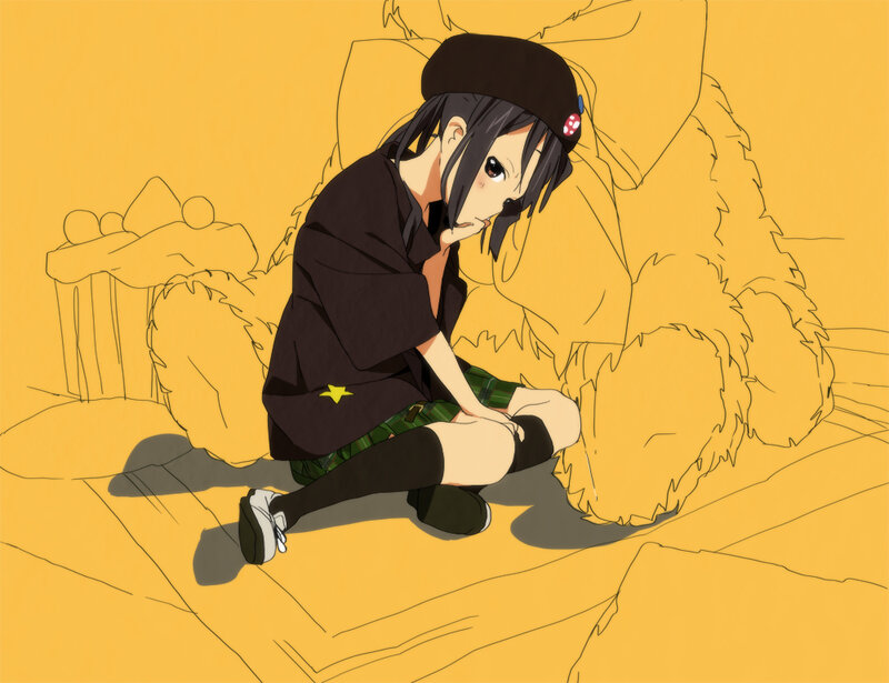 Anime Girl Sitting on Floor — Yellow